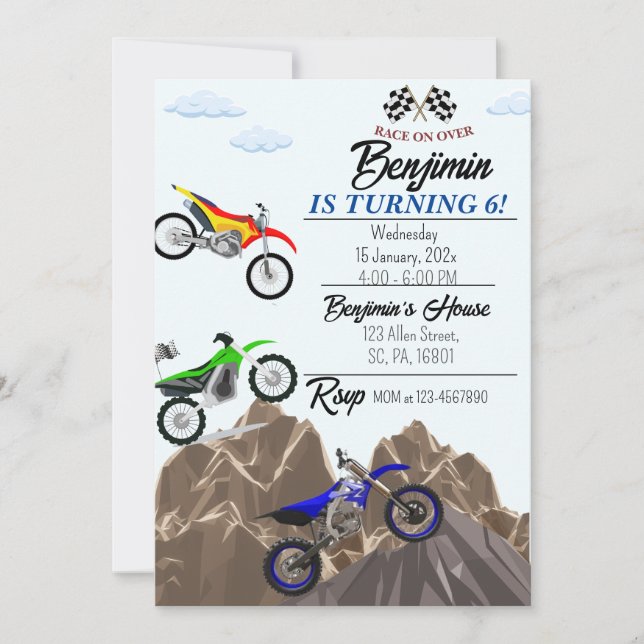 Invitation à la fête d'anniversaire de Dirt Bike/  (Devant)