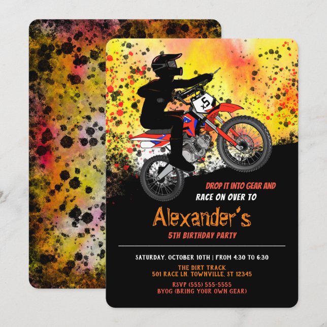 Invitation à la fête d'anniversaire de Dirt Bike/M (Devant / Derrière)