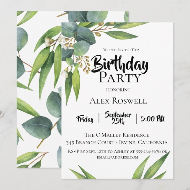 Invitation à la fête d'anniversaire de Eucalyptus  (Devant / Derrière)