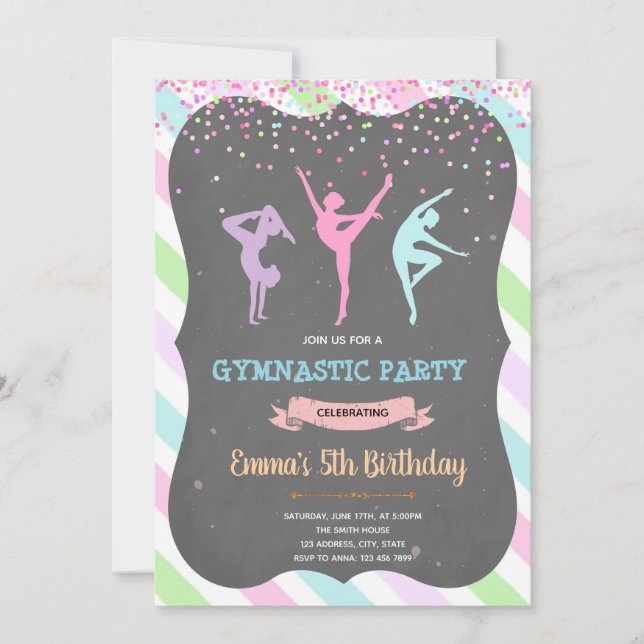 Invitation à la fête d'anniversaire de fille gymna (Devant)