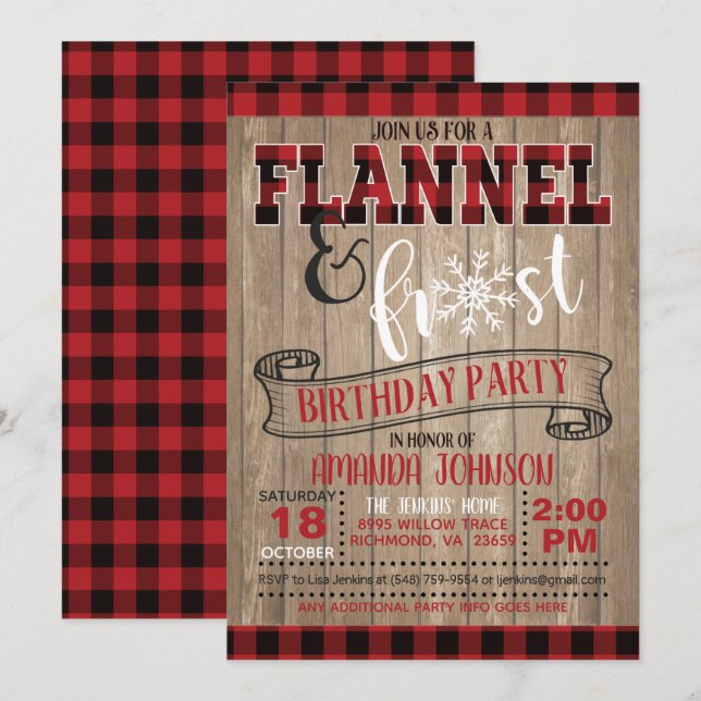 Invitation à la fête d'anniversaire de Flannel et  (Devant / Derrière)