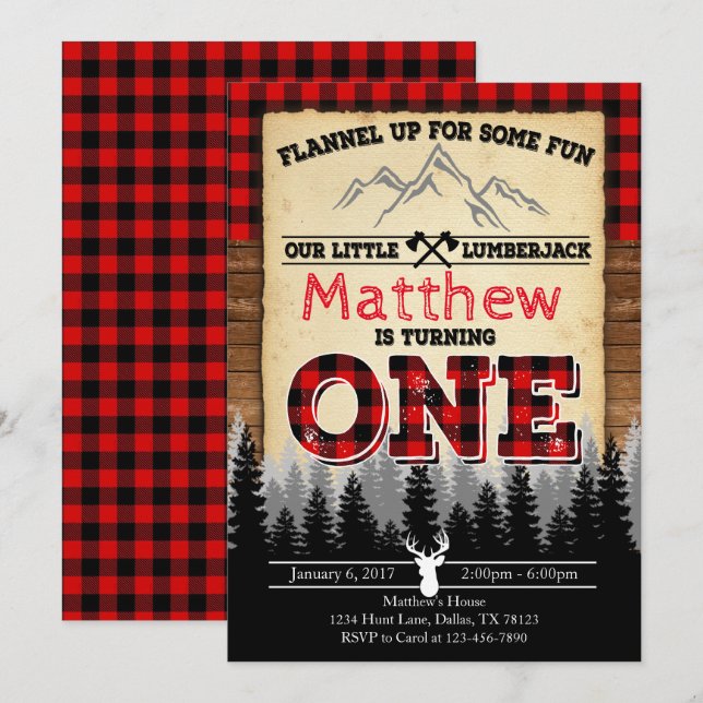 Invitation à la fête d'anniversaire de Flannel Lum (Devant / Derrière)