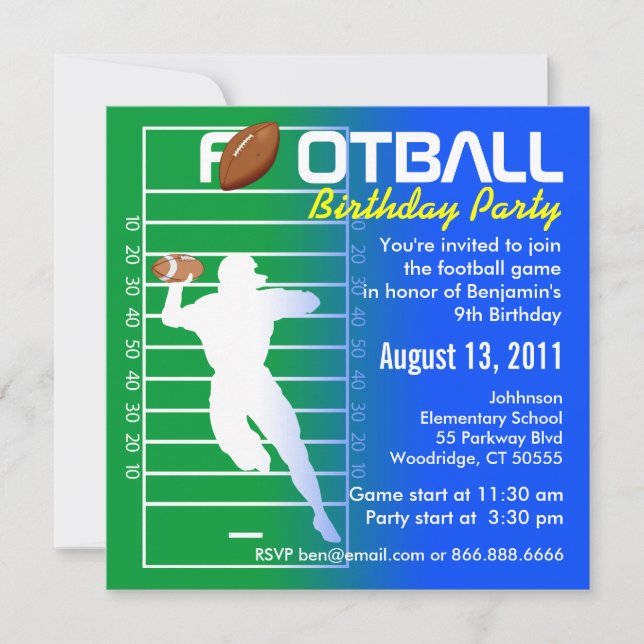 Invitation à la fête d'anniversaire de football (Devant)