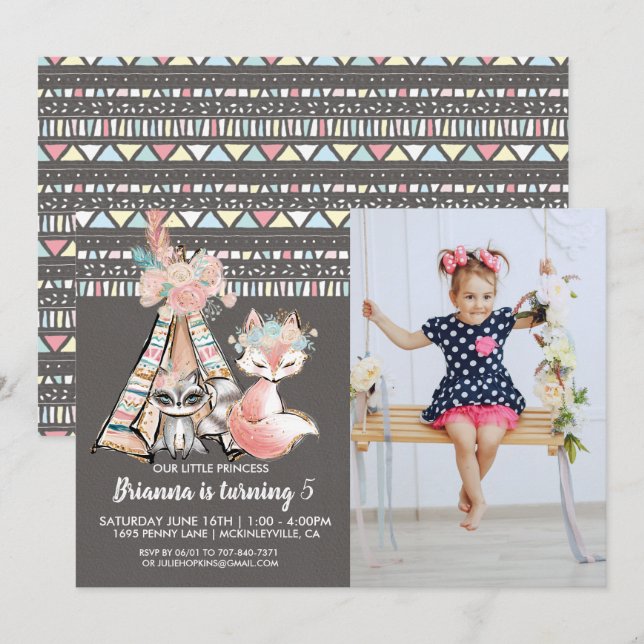 Invitation à la fête d'anniversaire de Girly Triba (Devant / Derrière)