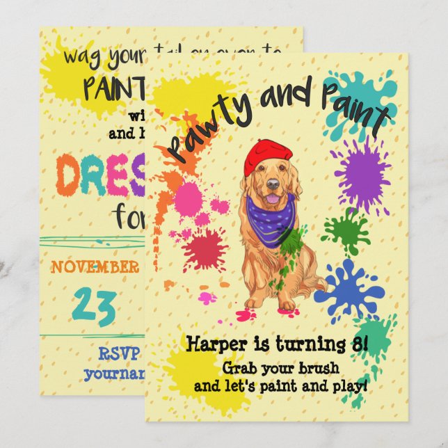Invitation à la fête d'anniversaire de Golden Retr (Devant / Derrière)