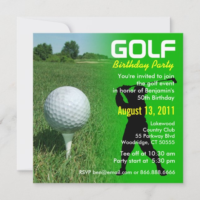 Invitation à la fête d'anniversaire de golf (Devant)