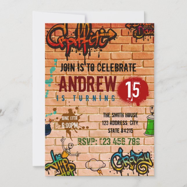 Invitation à la fête d'anniversaire de Graffiti (Devant)