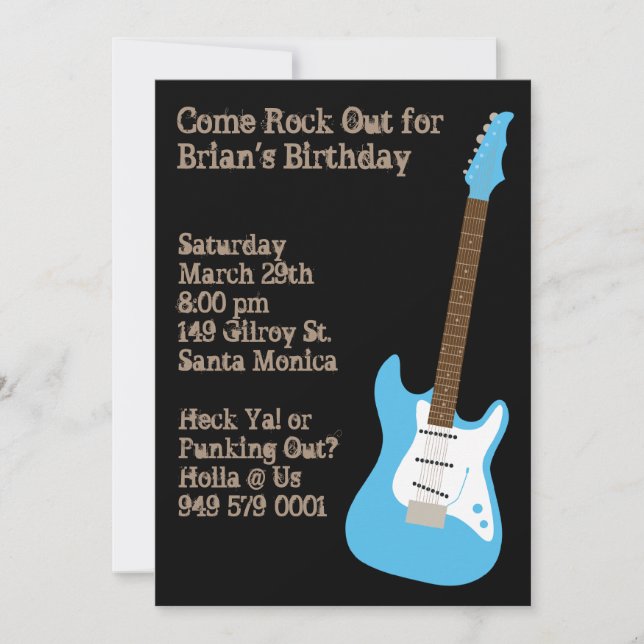 Invitation à la fête d'anniversaire de Guitar (Devant)