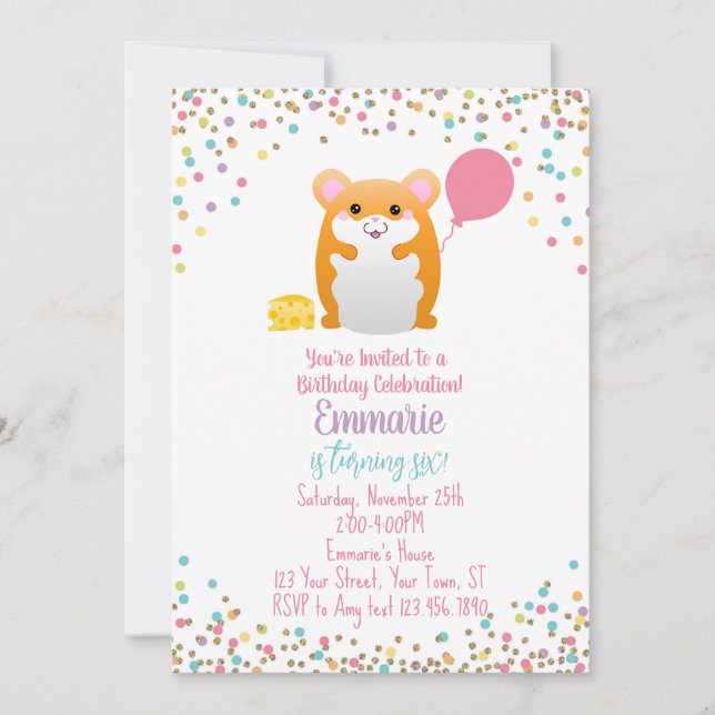 Invitation à la fête d'anniversaire de Hamster Con (Devant)