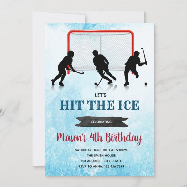Invitation à la fête d'anniversaire de hockey sur  (Devant)