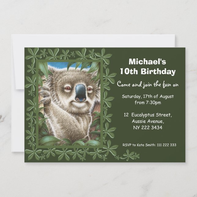 Invitation à la fête d'anniversaire de Koala (Devant)