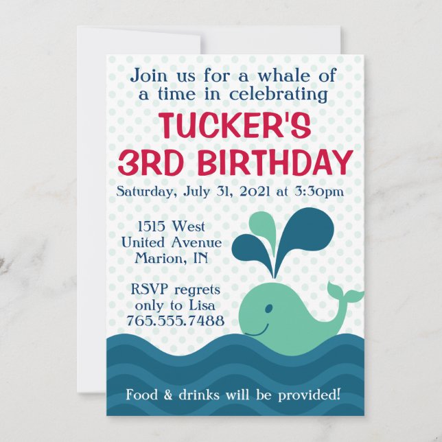 Invitation à la fête d'anniversaire de la baleine (Devant)