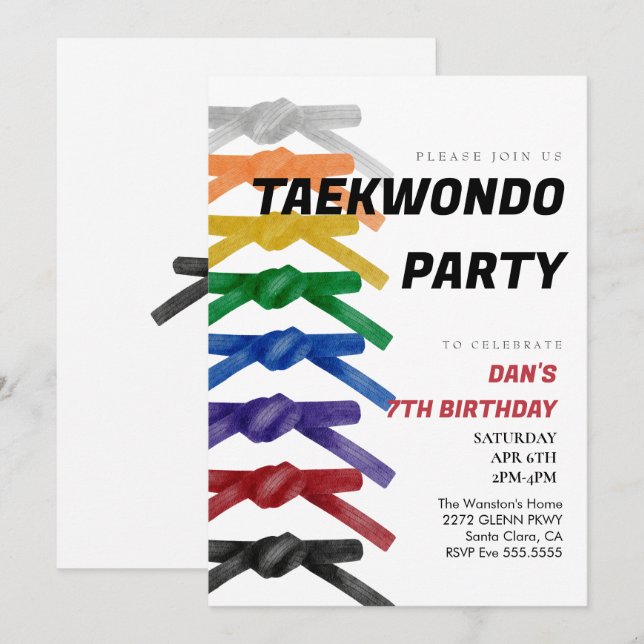 Invitation à la fête d'anniversaire de la ceinture (Devant / Derrière)
