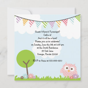 Invitation à la fête d'anniversaire de la chouette