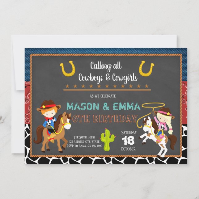 Invitation à la fête d'anniversaire de la cow-boy (Devant)