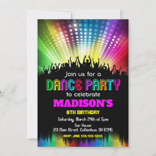 Invitation à la fête d'anniversaire de la danse