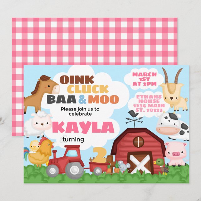 Invitation à la fête d'anniversaire de la ferme Pi (Devant / Derrière)