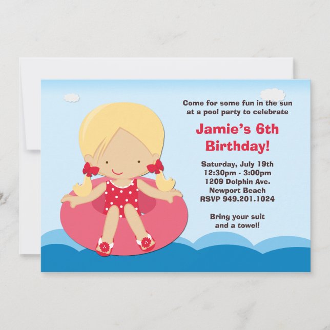 Invitation à la fête d'anniversaire de la piscine (Devant)