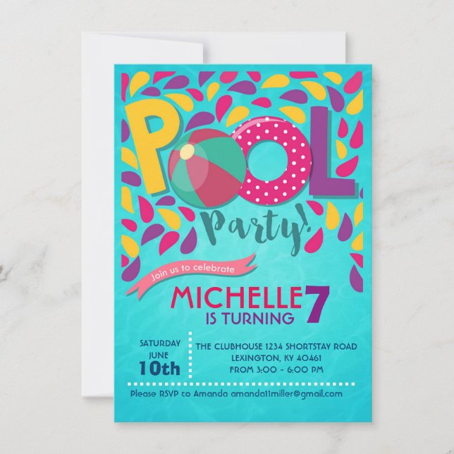 Invitation à la fête d'anniversaire de la piscine (Devant)
