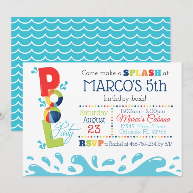 Invitation à la fête d'anniversaire de la piscine  (Devant / Derrière)