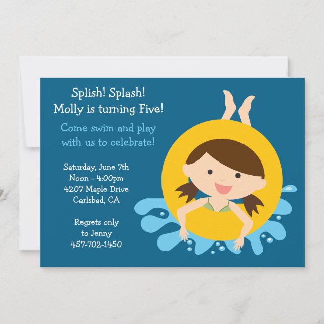 Invitation à la fête d'anniversaire de la piscine (Devant)