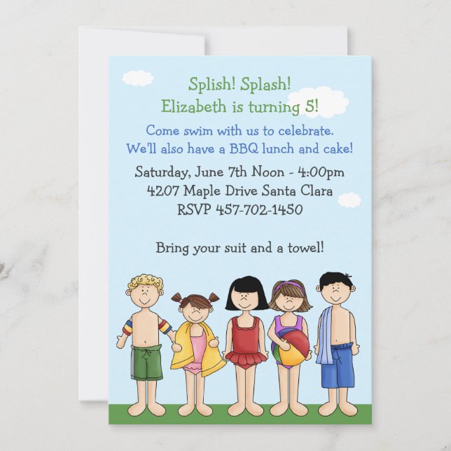 Invitation à la fête d'anniversaire de la piscine (Devant)