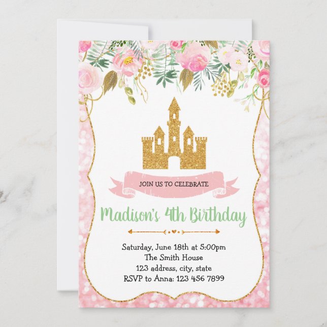Invitation à la fête d'anniversaire de la princess (Devant)