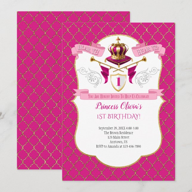 Invitation à la fête d'anniversaire de la princess (Devant / Derrière)