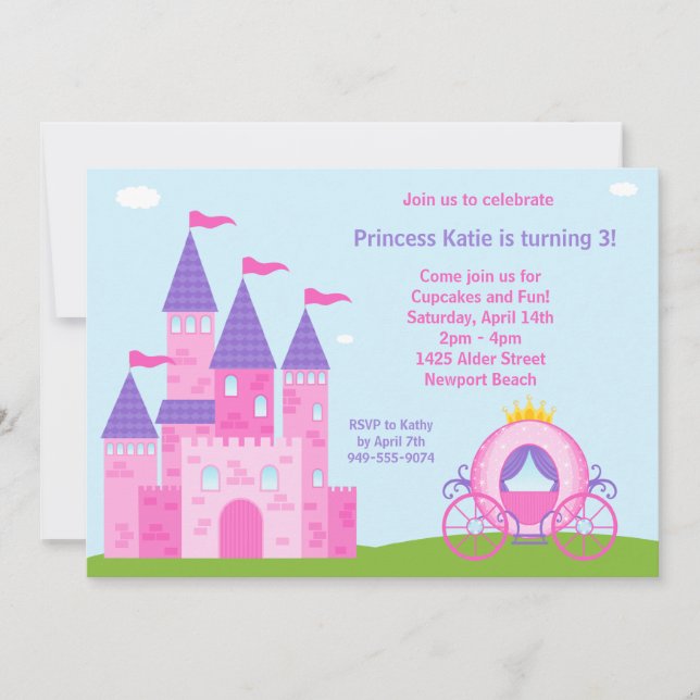 Invitation à la fête d'anniversaire de la princess (Devant)