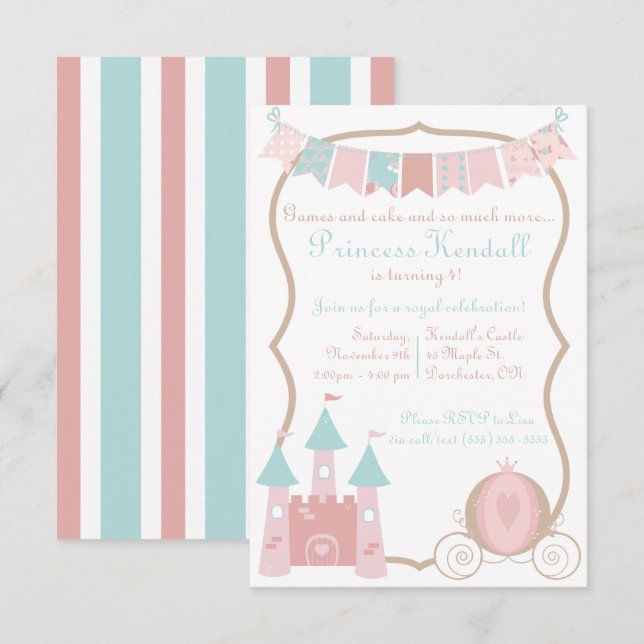Invitation à la fête d'anniversaire de la princess (Devant / Derrière)