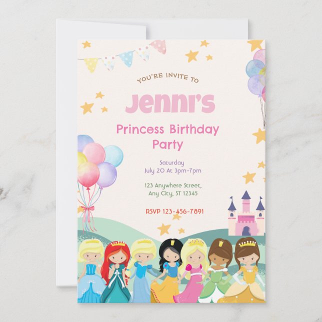 Invitation à la fête d'anniversaire de la princess (Devant)