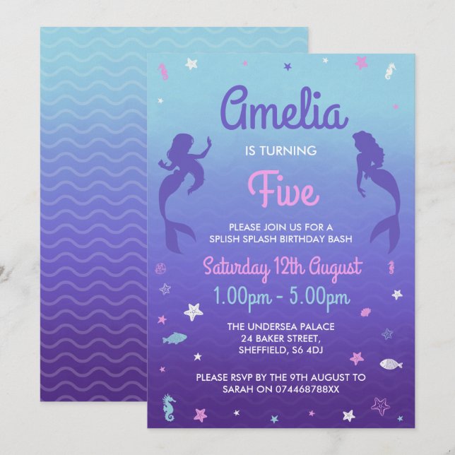 Invitation à la fête d'anniversaire de la Sirène (Devant / Derrière)