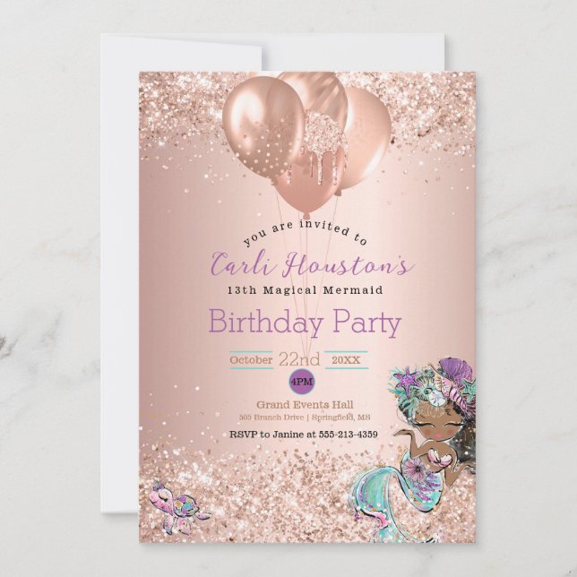 Invitation à la fête d'anniversaire de la sirène a (Devant)