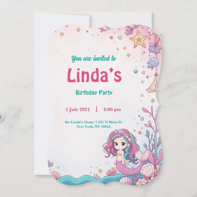 Invitation à la fête d'anniversaire de la sirène r (Devant)