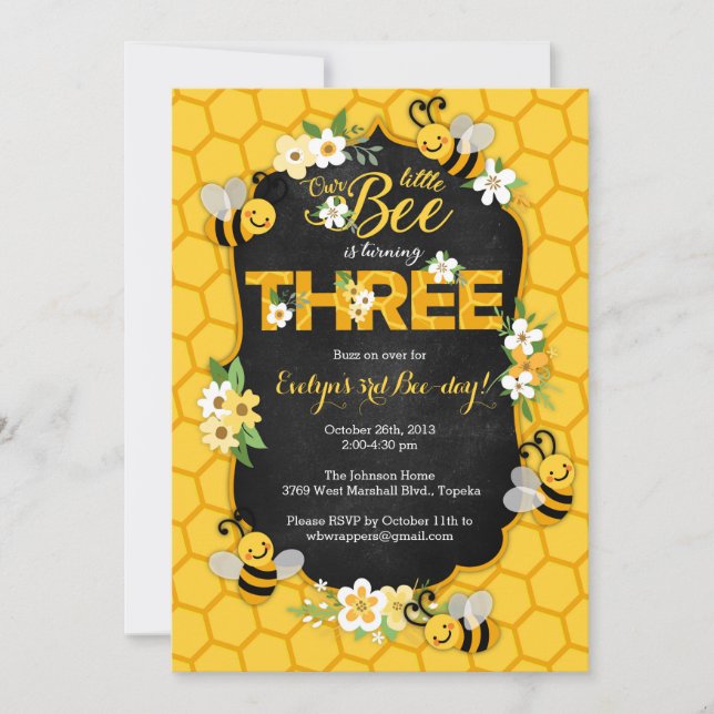 Invitation à la fête d'anniversaire de l'abeille - (Devant)