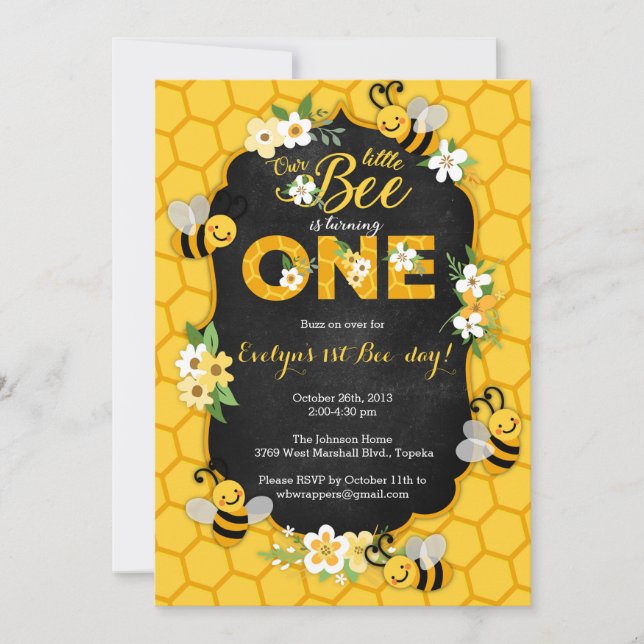 Invitation à la fête d'anniversaire de l'abeille - (Devant)