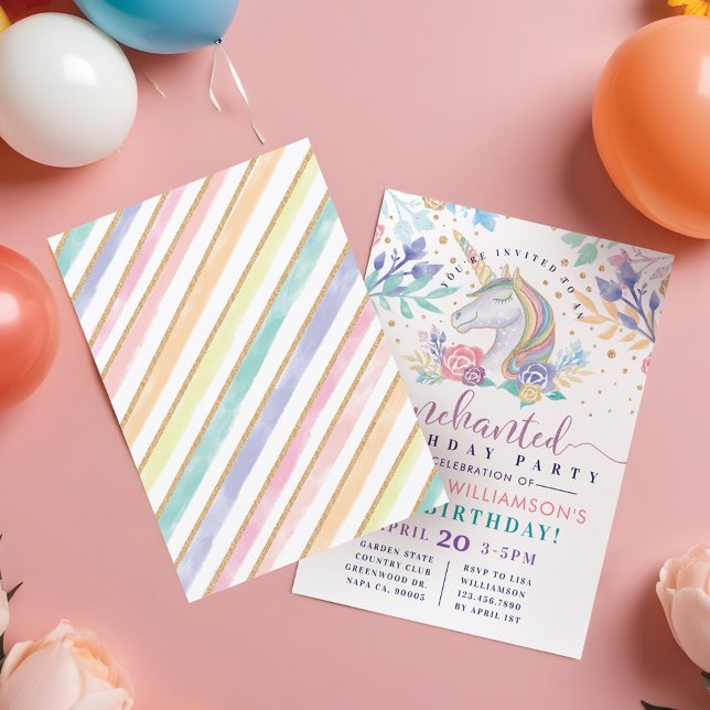 Invitation à la fête d'anniversaire de l'arc-en-ci (Colorful Rainbow Unicorn Birthday Party Invitation)