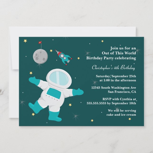 Invitation à la fête d'anniversaire de l'astronaut (Devant)