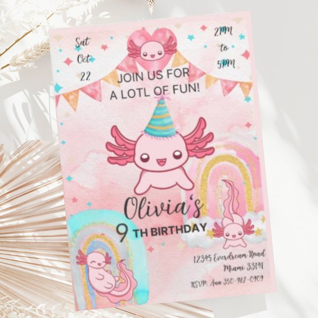 Invitation à la fête d'anniversaire de l'Axolotl r (Créateur téléchargé)