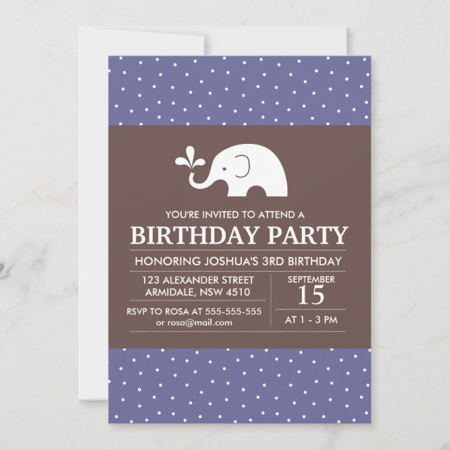 Invitation à la fête d'anniversaire de l'éléphant (Devant)