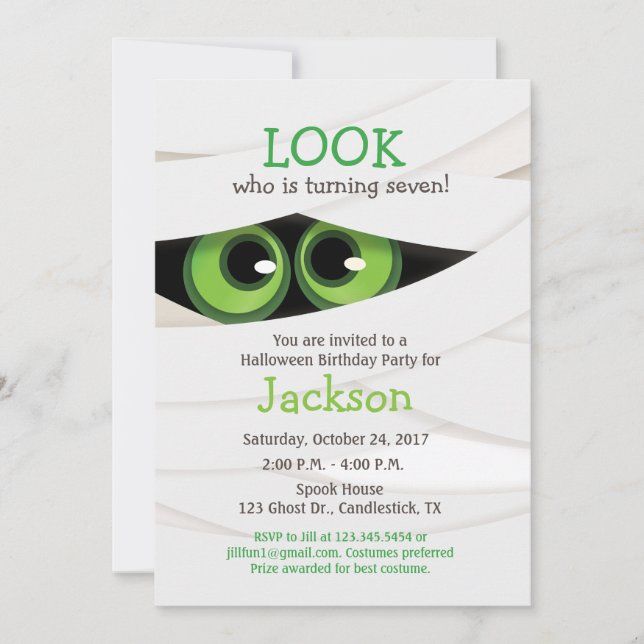 Invitation à la fête d'anniversaire de l'Halloween (Devant)