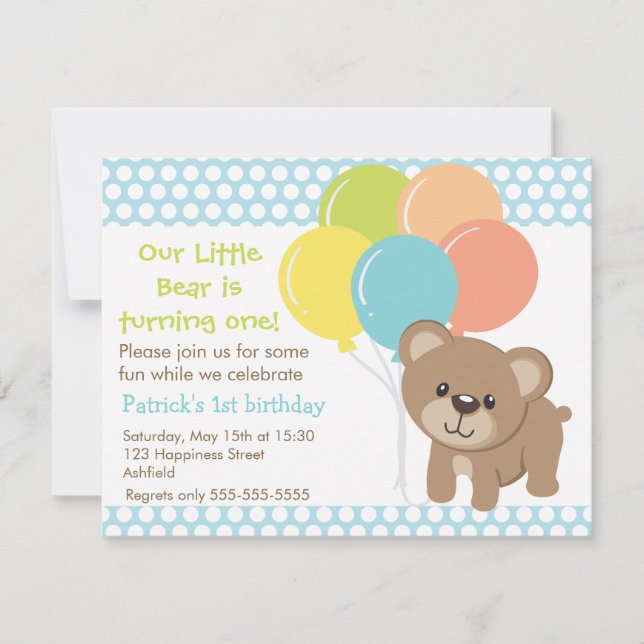 Invitation à la fête d'anniversaire de Little Bear (Devant)