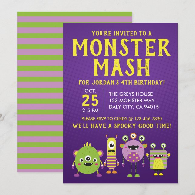 Invitation à la fête d'anniversaire de Little Mons (Devant / Derrière)