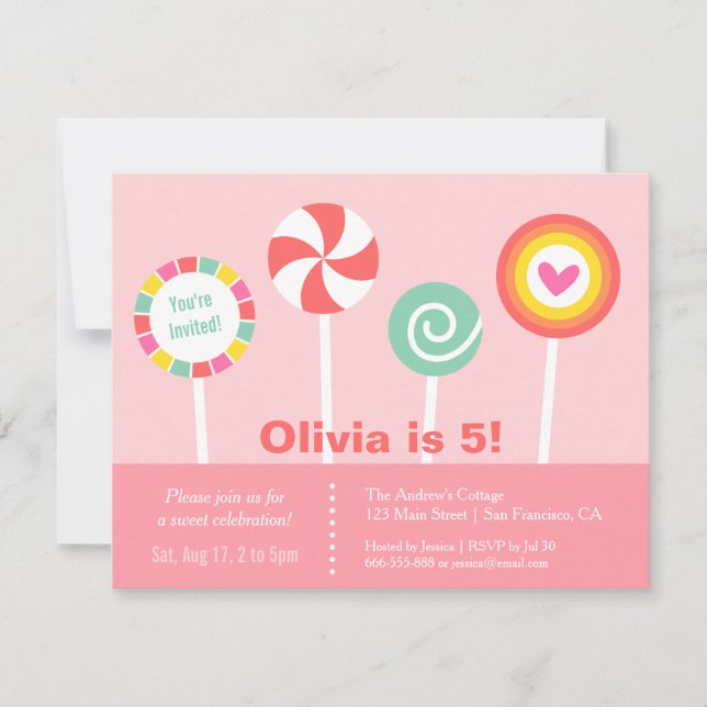 Invitation à la fête d'anniversaire de Lollipop (Devant)