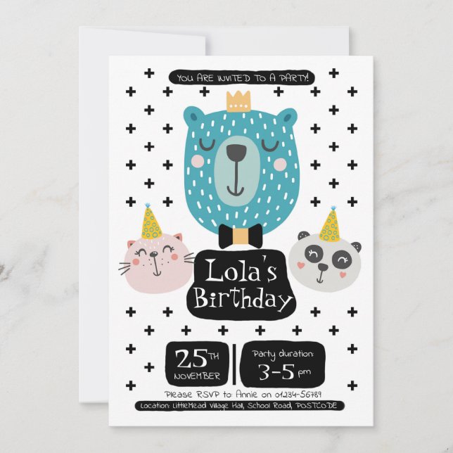 Invitation à la fête d'anniversaire de l'ours (Devant)