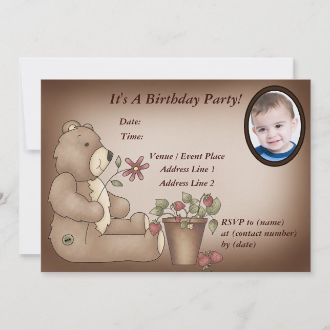 Invitation à la fête d'anniversaire de l'ours en p (Devant)