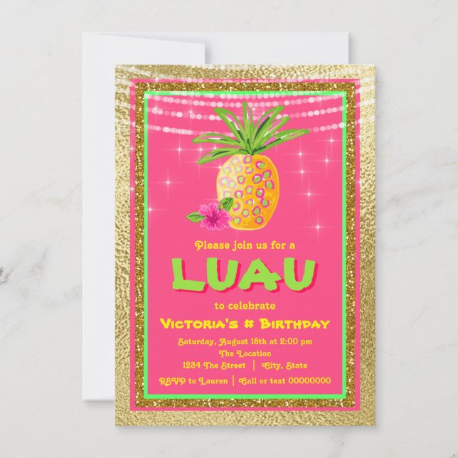 Invitation à la fête d'anniversaire de Luau (Devant)