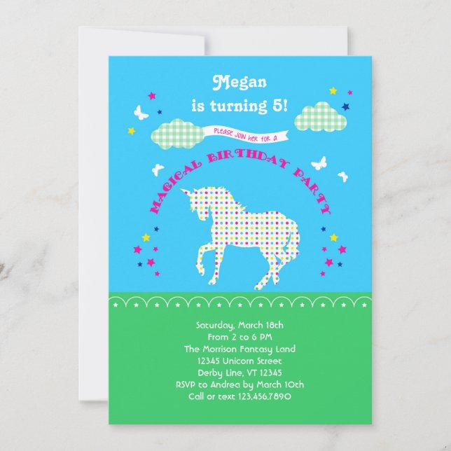Invitation à la fête d'anniversaire de l'Unicorne (Devant)