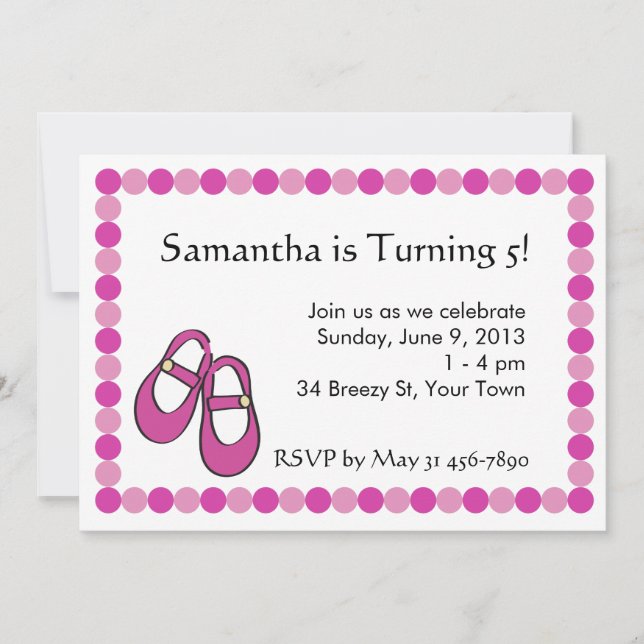 Invitation à la fête d'anniversaire de Mary Janes (Devant)