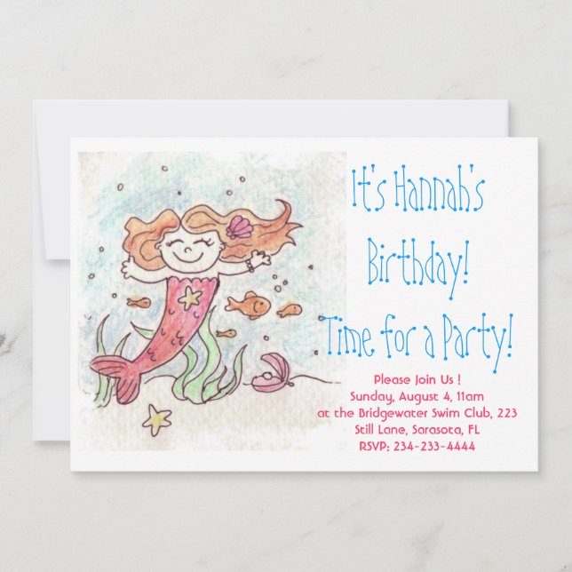 Invitation à la fête d'anniversaire de Mermaid (Devant)
